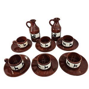 Los Reyes Lima Peru Art Pottery Cup Saucer Pitcher Llama Alpaca Ca Hand Painted